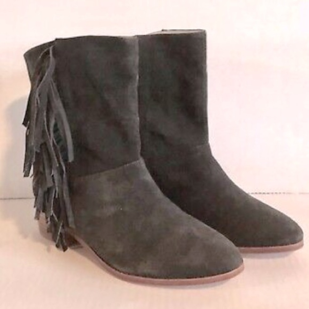 PLOMO sz 8 NWT dark charcoal suede fringe RAYNA festival boots